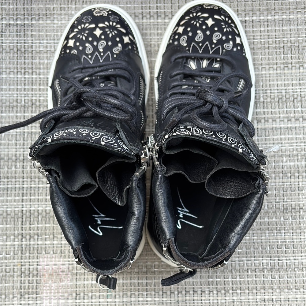 Giuseppe Zanotti Black White Zippers High-Top Sneakers-6 - Picture 6 of 13